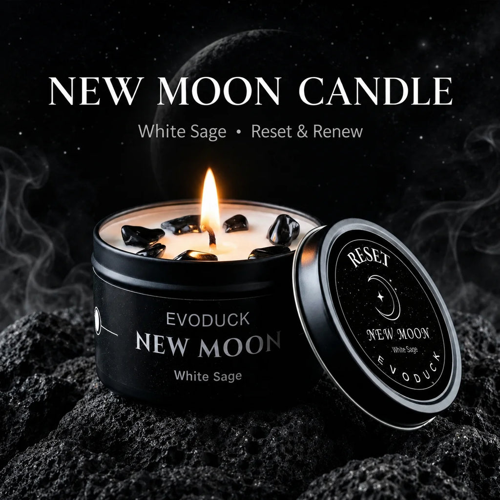1pc New Moon Scented Candles Crystal Energy Candles 3oz Soy Wax Scented Candle Black Tin with Black Crystal Chips Gift for Woman