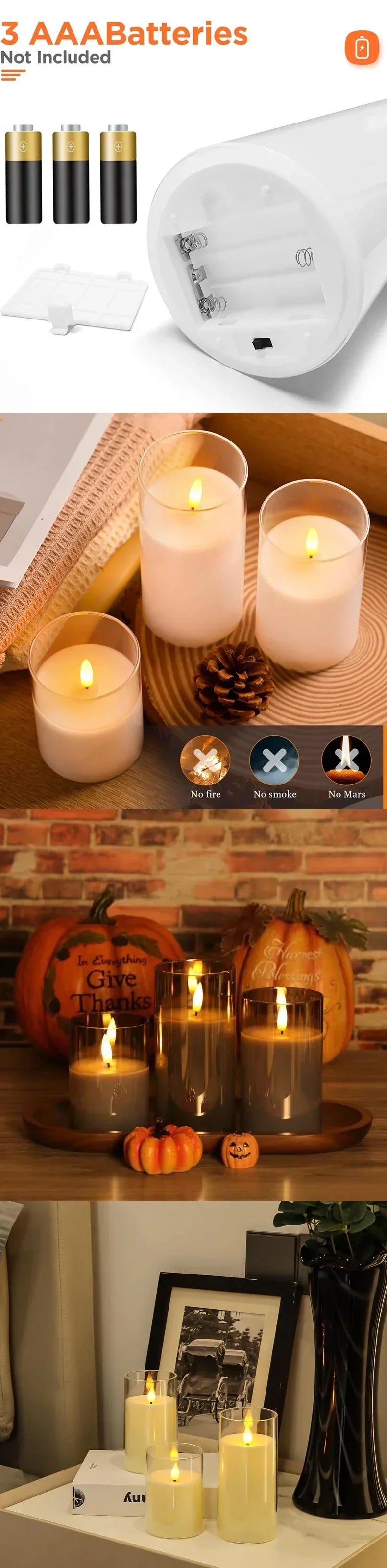 Led Electronic Candles Light Flameless Remote Timer Flickering Lamp Clear Acrylic Glass Battery Powered Wedding Party Christmas