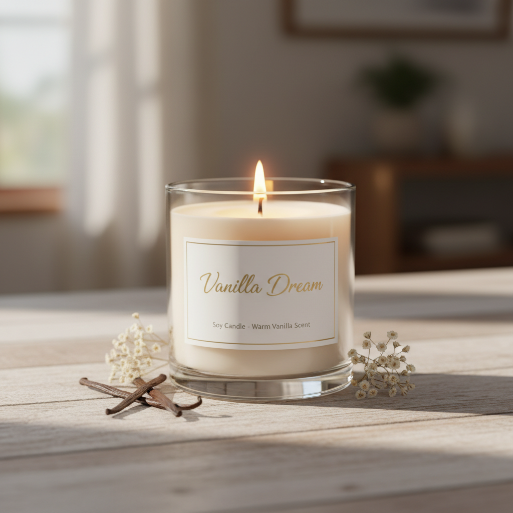 Spiced Citrus hand-poured soy candle in an amber glass jar